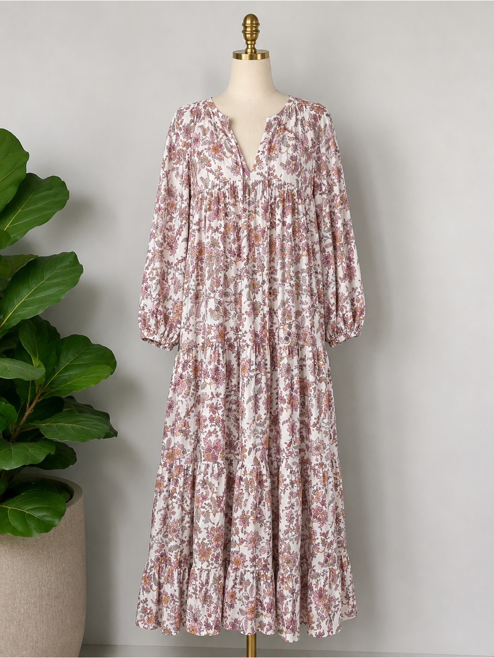 Floral Tiered Maxi Dress in Dusty Rose
